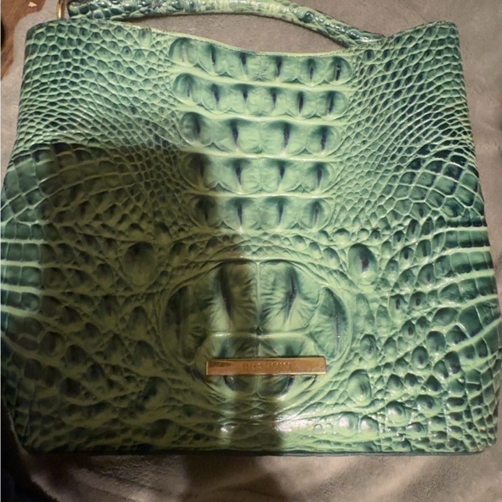 Brahmin Mint Green Crocodile-Embossed Shoulder Bag